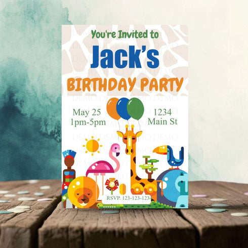 Zoo Animals Blue Personalized Invitation